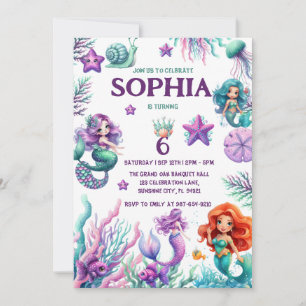 Invitation Sous la mer, Filles d'anniversaire de sirène