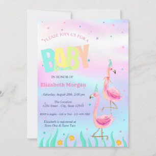Invitation Sous la mer, Flamants roses Baby shower holographi