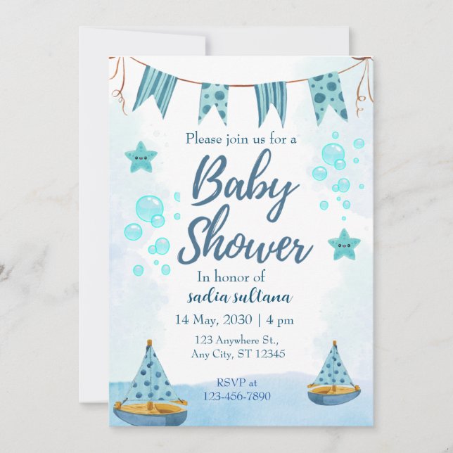 Invitation Sous la mer Joy : Baby Boy Douche personnalisée (Devant)