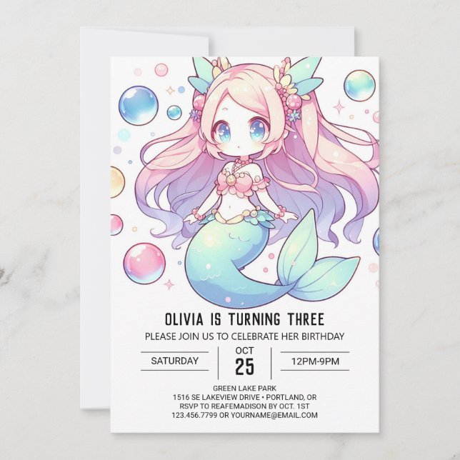 Invitation Sous la mer Mare Sirène Anniversaire (Devant)