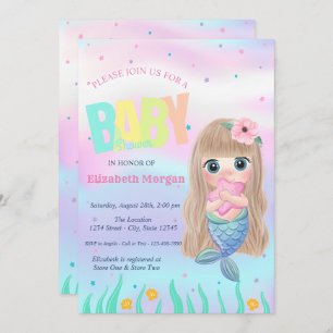 Invitation Sous la mer, Mermaid Star Baby shower holographiqu