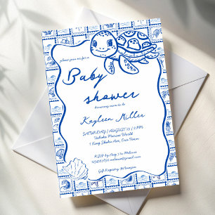 Invitation Sous la mer mignonne tortue bleue baby shower