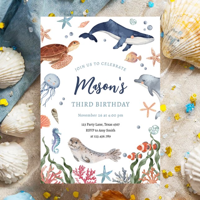Invitation Sous la mer Nautique Océan Animaux Garçon Annivers (Créateur téléchargé)