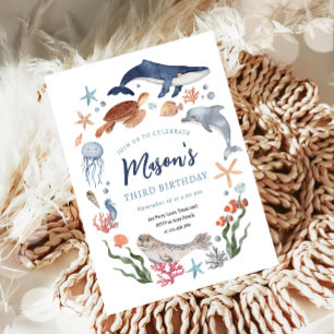 Invitation Sous la mer Nautique Océan Animaux Garçon Annivers