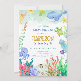 Invitation Sous la mer Nautique Tortue de baleine Anniversair