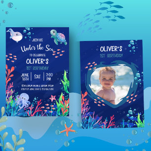 Invitation Sous la mer Océan 1er bébé garçon Anniversaire
