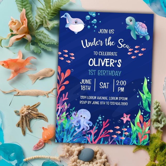 Invitation Sous la mer Océan 1er bébé garçon Anniversaire (Créateur téléchargé)