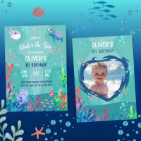 Sous la mer Océan 1er bébé garçon anniversaire Inv