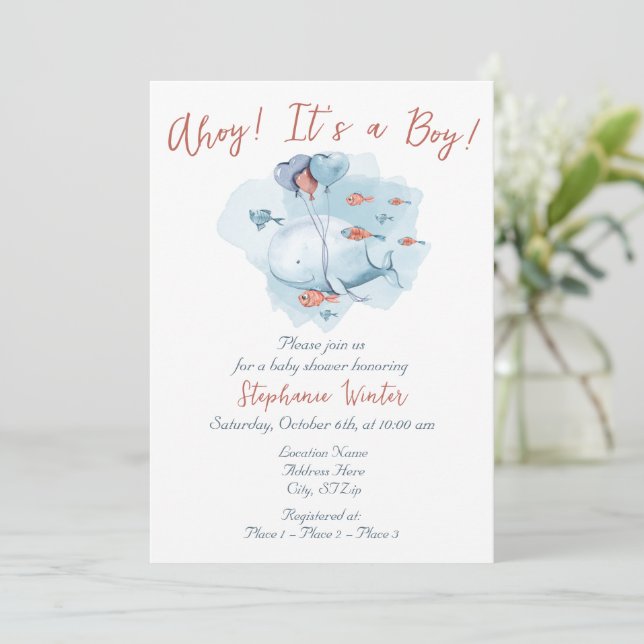 Invitation Sous la mer Ocean Ahoy C'est un Baby shower de gar (Debout devant)