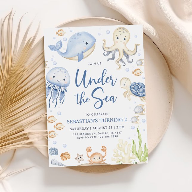 Invitation Sous la mer Ocean Animals Boy 2e anniversaire (Créateur téléchargé)