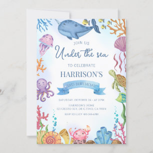 Invitation Sous la mer Océan Animaux Garçon Anniversaire