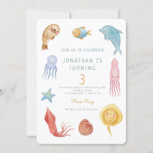 Invitation Sous la mer Océan Animaux La vie marine Anniversai