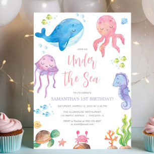 Invitation Sous la mer océan thème filles fête d'anniversaire