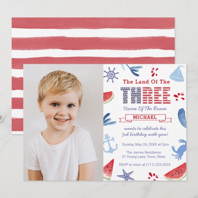 Invitation Sous la mer ou Nautique 3ème anniversaire de la fê (Devant / Derrière)