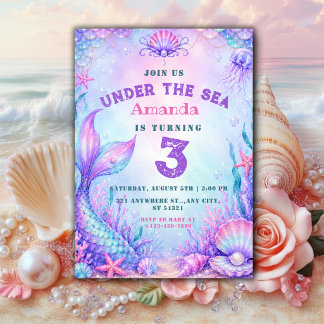 Invitation Sous la mer | Pastel Sirène 3ème anniversaire fill