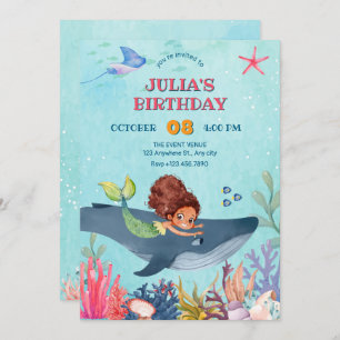 Invitation Sous la mer, petite sirène et anniversaire de bale