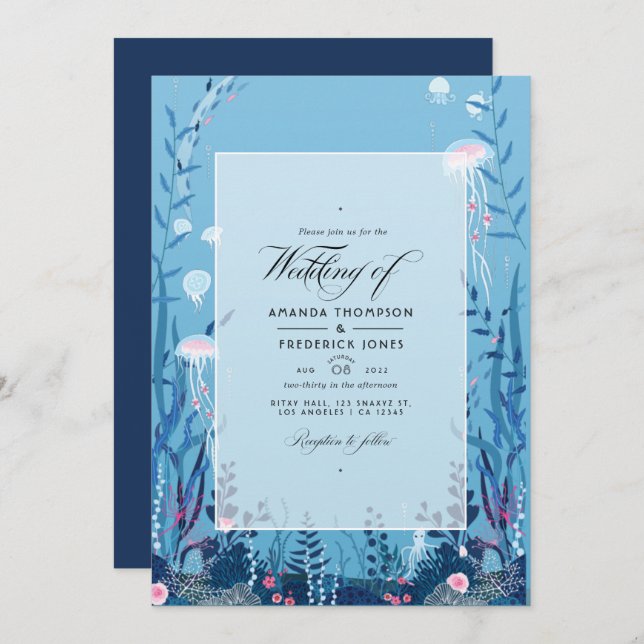 Invitation Sous la mer Photo Mariage nautique (Devant / Derrière)