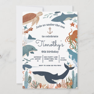 Invitation Sous la mer requin-baleine Tortue Narwhal Annivers