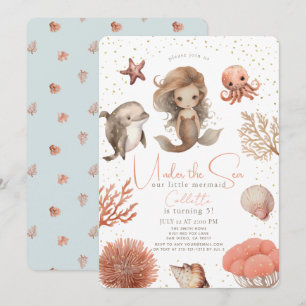 Invitation Sous la mer Sirène de mer Aquarelle Anniversaire