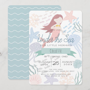 Invitation Sous la mer Sirène Mer Vert 1er anniversaire