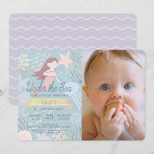 Invitation Sous la mer Sirène Mer Verte Photo 1er Anniversair