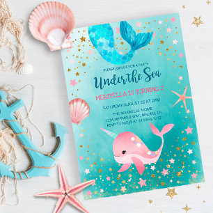 Invitation Sous la mer Sirène Narwhal Anniversaire