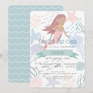Invitation Sous la mer Sirène Sea Green 1er anniversaire Invi