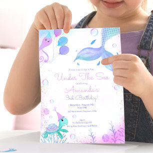 Invitation Sous la mer Sirène & tortue de mer Anniversaire