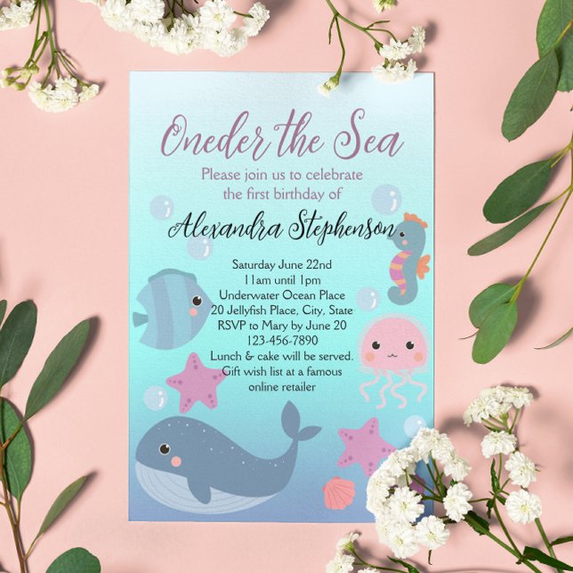 Invitation Sous la mer Une Ocean Beach Girls premier annivers (under the sea first birthday oneder the sea 1st birthday girls invitation)