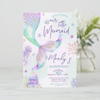 Invitation Sous la mer violet Turquoise Petite Sirène Anniver