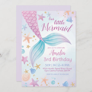 Invitation Sous la mer violet Turquoise Petite Sirène Anniver