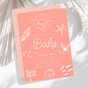 Invitation Sous la mer, vous bientôt Baby shower de fille ros