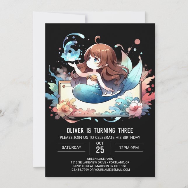 Invitation Sous la mer Whimsy Mermaid Anniversaire (Devant)