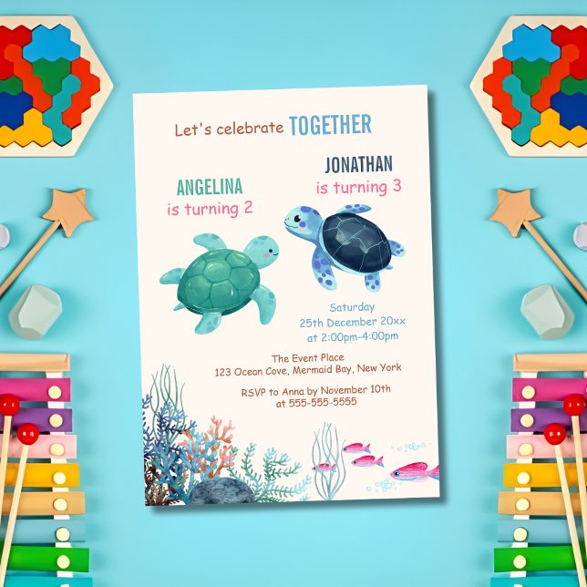 Invitation Sous la tortue de mer Anniversaire conjoint (Créateur téléchargé)