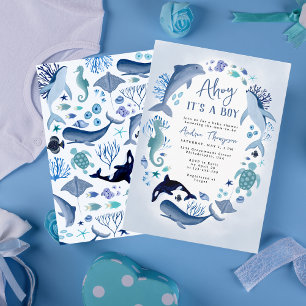 Invitation Sous l'Ahoy bleu mer C'est un Baby shower garçon