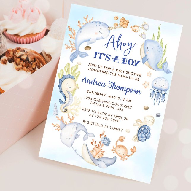 Invitation Sous l'Ahoy bleu mer C'est un Baby shower garçon (Créateur téléchargé)