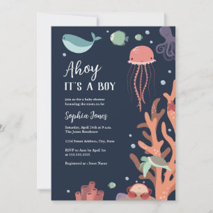 Invitation Sous l'Ahoy bleu mer C'est un Baby shower garçon