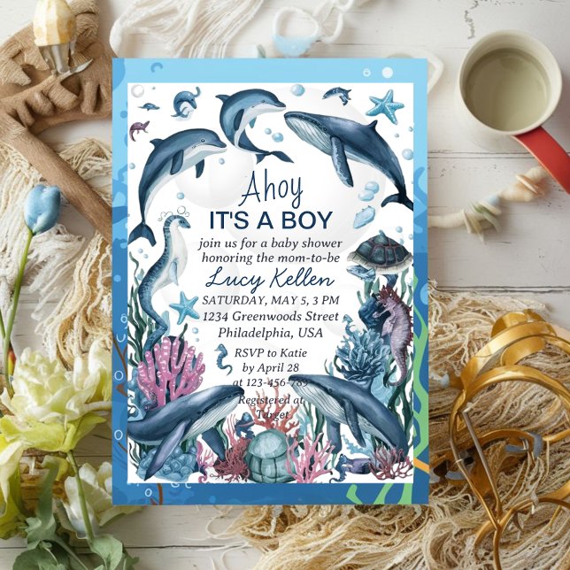 Invitation Sous l'Ahoy bleu mer C'est un garçon Baby shower I (Créateur téléchargé)