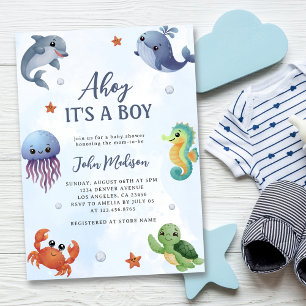 Invitation Sous l'Ahoy de la mer C'est un Baby shower bleu ga