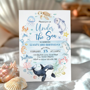 Invitation Sous l'Anniversaire de enfant des animaux de l'océ