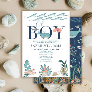 Invitation Sous l'aquarelle bleu mer Oh Baby shower garçon