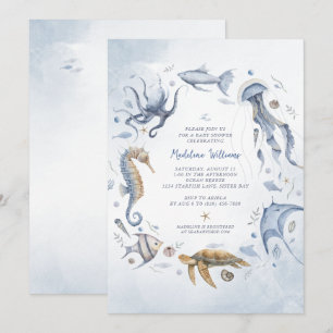 Invitation Sous l'aquarelle de la mer Baby shower d'animaux m