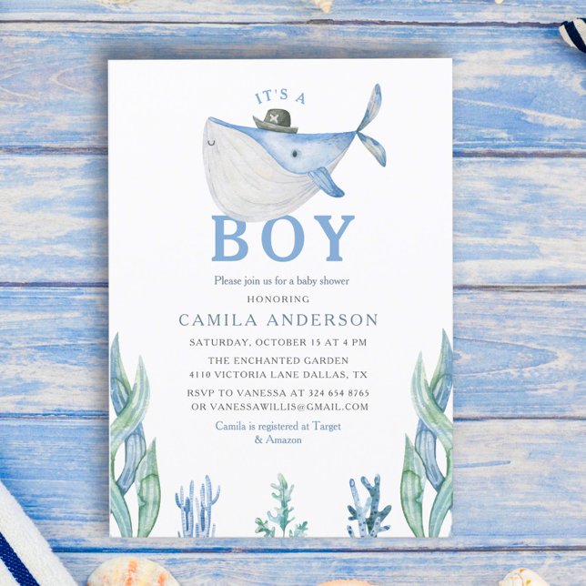 Invitation Sous l'aquarelle de la mer C'est un Baby shower ga (Créateur téléchargé)
