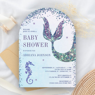 Invitation Sous l'arche de la sirène violette de la mer Baby