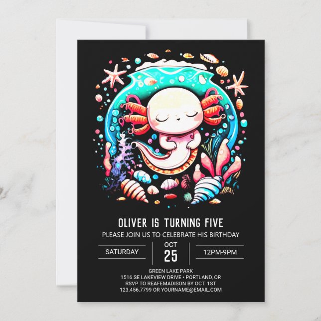 Invitation Sous l'Axolotl en ligne Anniversaire (Devant)