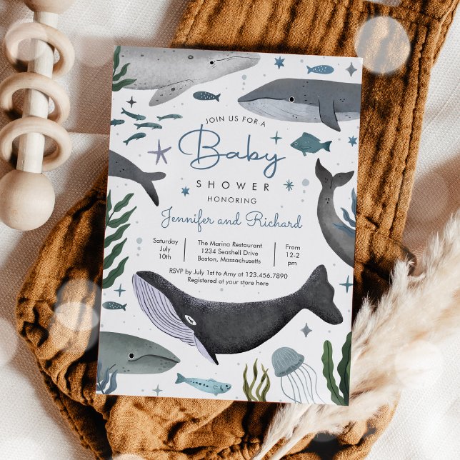 Invitation Sous le Baby shower animal marin de la baleine (Créateur téléchargé)