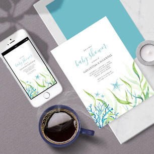 Invitation Sous le Baby shower bleu et vert de la mer
