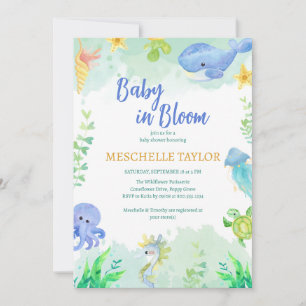 Invitation Sous le Baby shower bleu mer vert