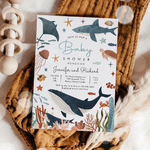 Invitation Sous le Baby shower d'animaux de l'océan marin