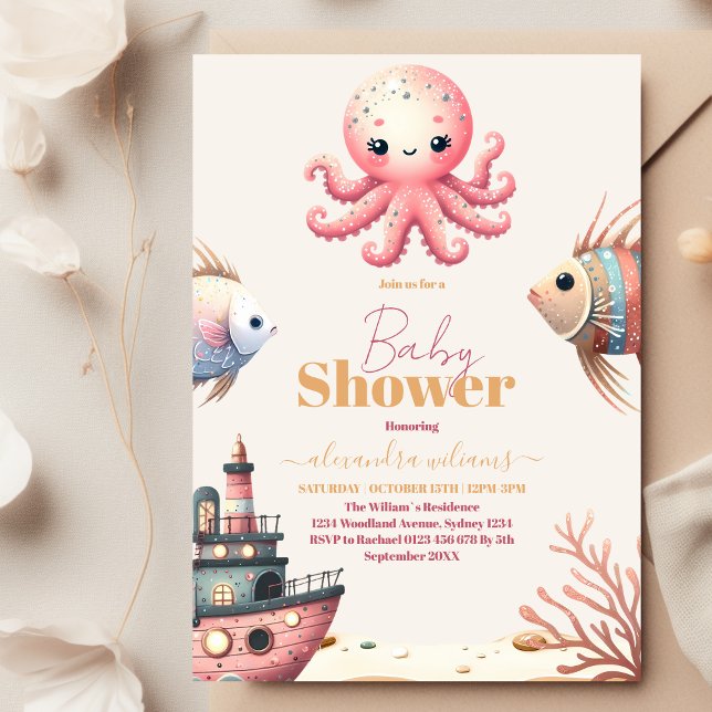 Invitation Sous le Baby shower d'animaux de l'océan marin (Créateur téléchargé)